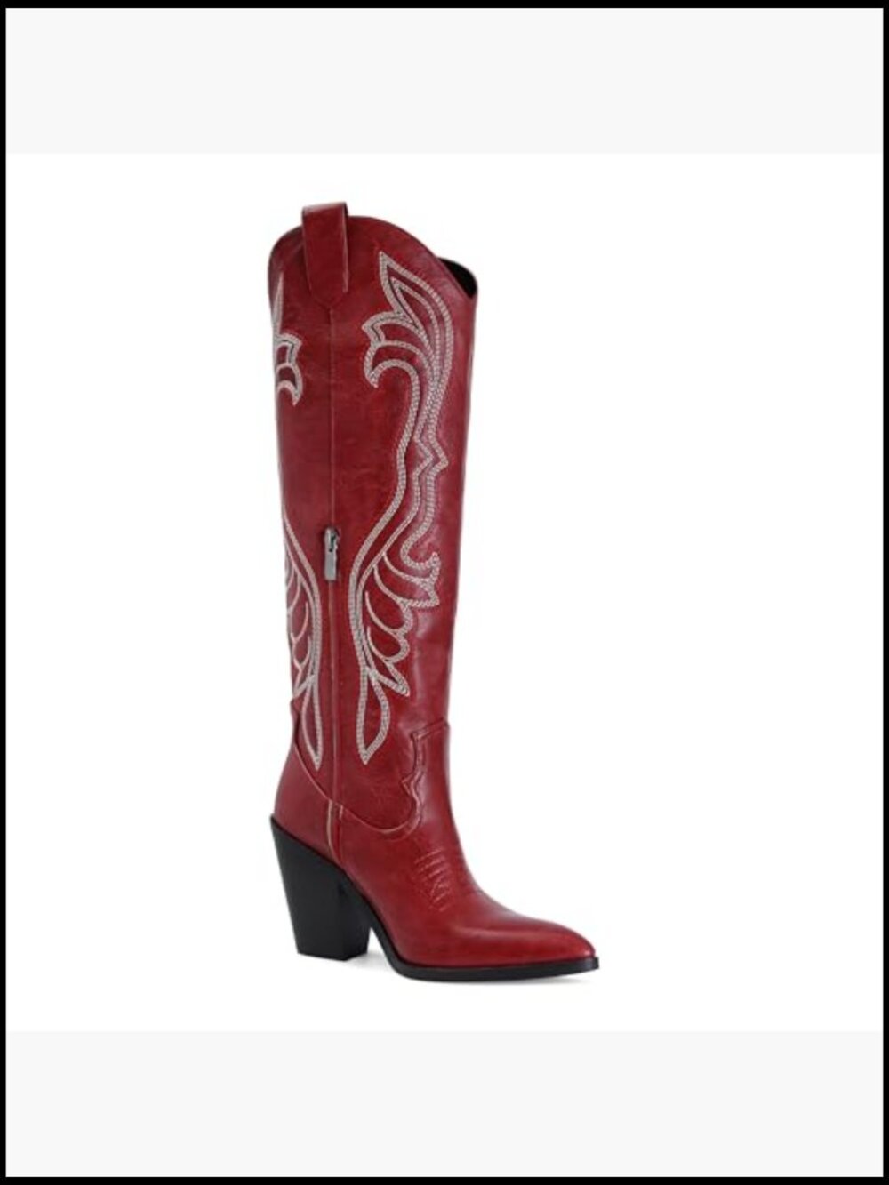 Women's Pointed Toe Chunky Heel Knee High Cowgirl Boots with Embroidery and - Picture 4 of 7